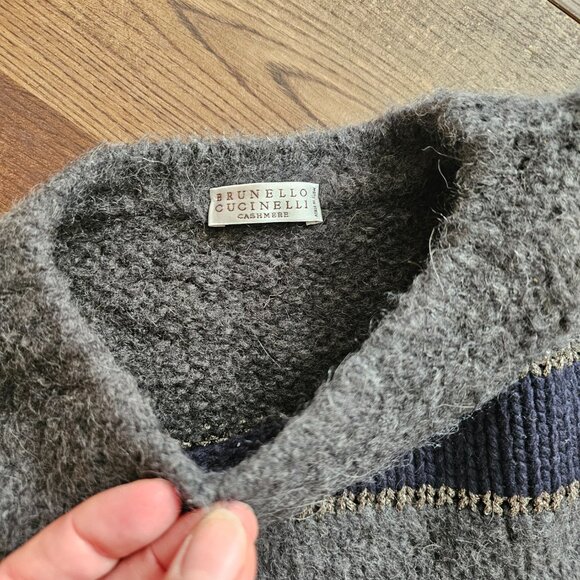 Brunello Cucinelli Alpaca Virgin Wool Metallic Stripe Cropped Sweater, XL, Grey - Picture 4 of 8